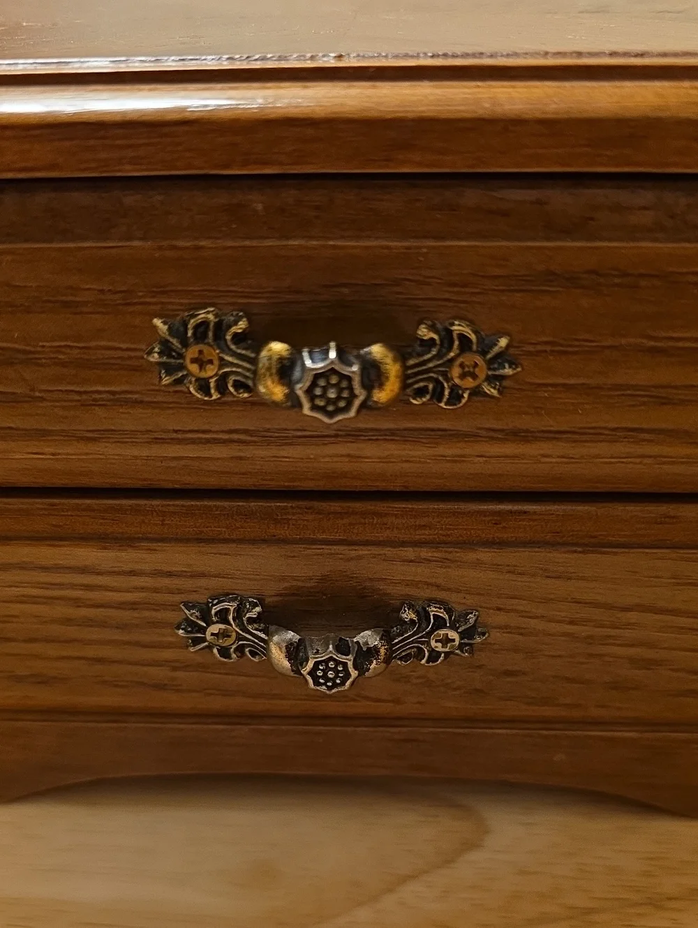 Vintage Mid-Century Wooden Jewelry Box Featuring Built-in Beveled Mirror